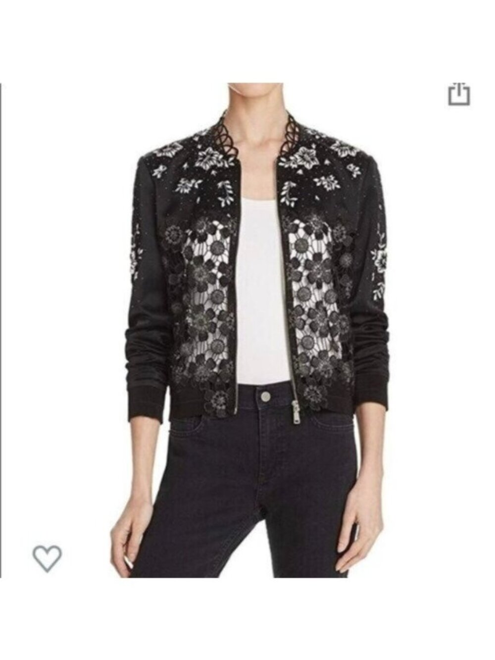 Elie Tahari Brandy Black Lace Laser Cut Embroidered Jacket